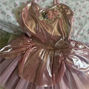 Girls Pink Metallic Floral Tulle Party Dress